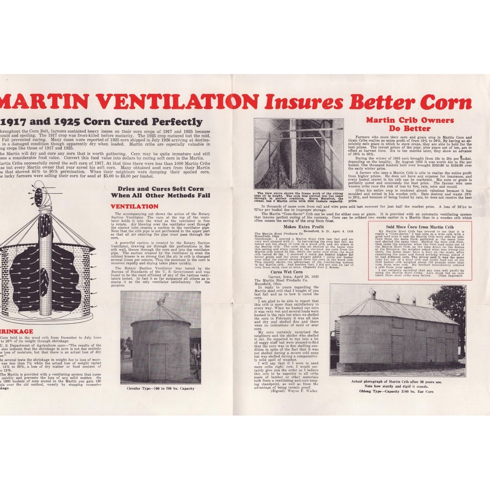 Vintage Martin Steel Products Corp Corn-Saver Cribs Advertising Brochure Ohio - Picture 3 of 3